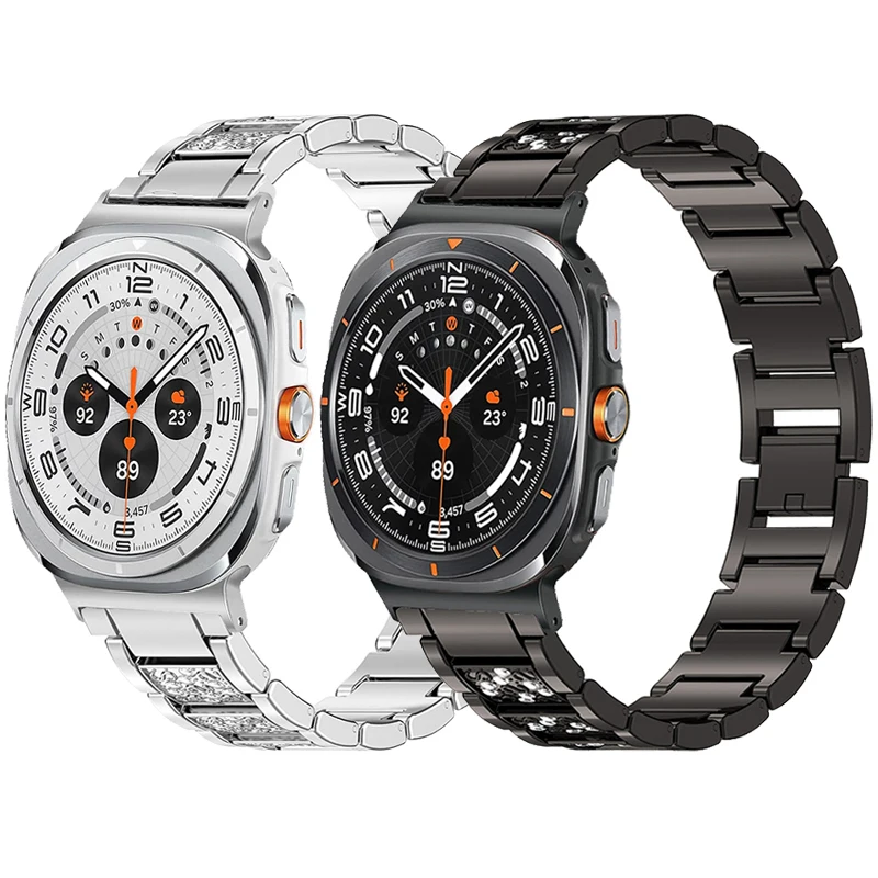 Pulseira de Diamante para Samsung Galaxy Watch Ultra 2025 Sem Vãos, Bracelete de Metal para Galaxy Watch 7 Ultra 47mm, Correas para Relógio