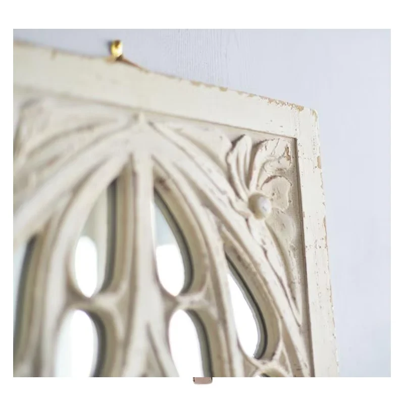 Retro White Wooden Window Wall Mirror for Home Decoration