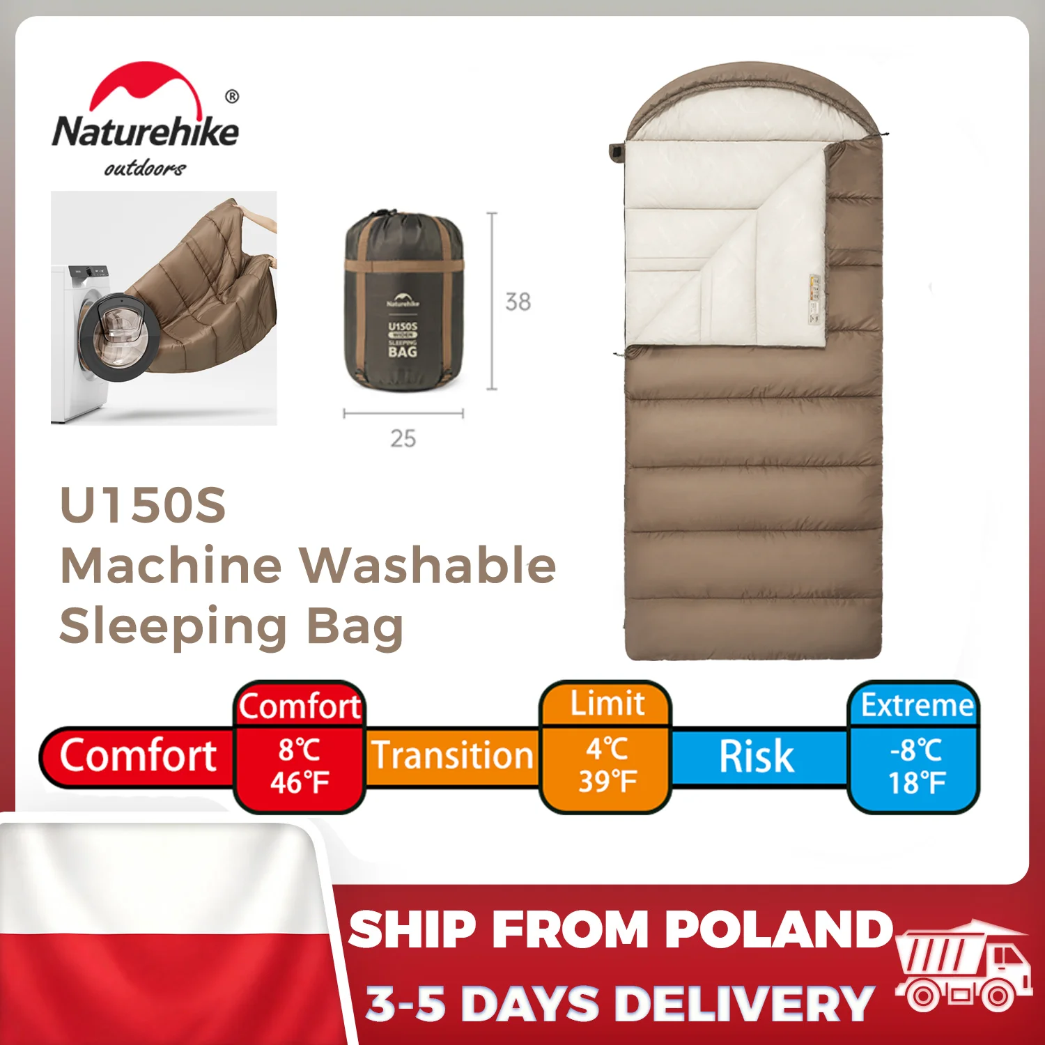 Naturehike U150S Sleeping Bag 200cm Wide Envelope With Hat Sleeping Bag Waterproof Windproof Machine Washable Warm Sleeping Bag