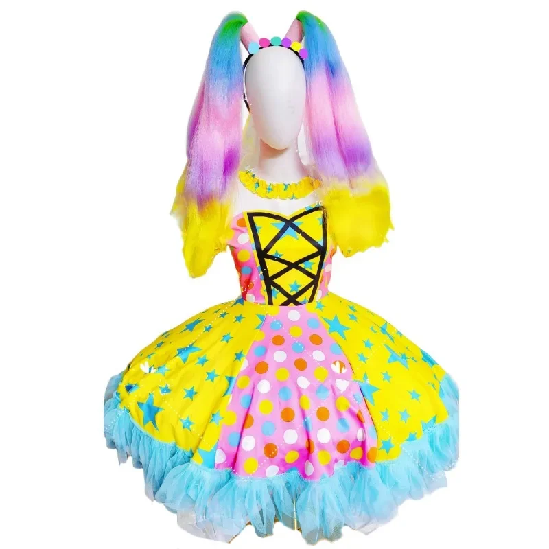 Women Clown Cosplay Costume Holiday Amusement Park Performance Clothing Dancer Singer Bubble Dress Stage Wear Festival Outfit