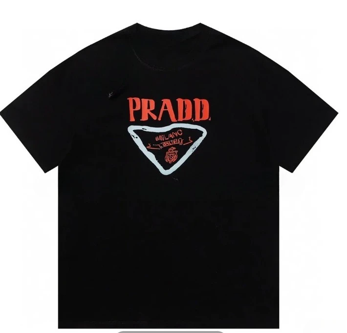 

New Cotton Pula Triangle Printing Short-sleeved Letter Round Neck Men's and Women's Casual T-shirt Loose and Versatile Top