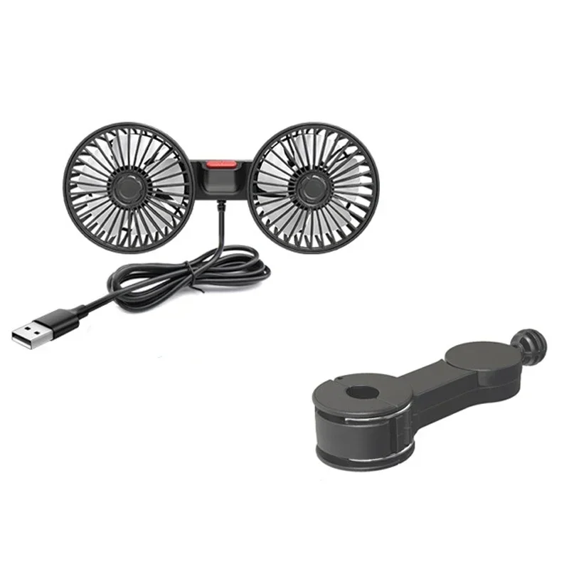 

12V/24V Car Seat Headrest Ventilation Fan 3 Gears USB Charging Car Seat Back Dual Head Fan 360 Degree Rotation for Auto Sedan