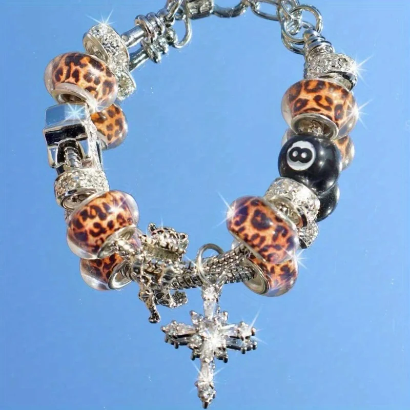 

1pc Fashionable Leopard Print Beaded Adjustable Bracelet - Chain-Style Pendant Design, High-Quality & Durable, Everyday