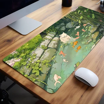 Sevimli Karikatür Kedi Balık Mouse Pad Yeşil Büyük Bilgisayar Klavye Pedi Doğal Kauçuk Kaymaz Ped Kız Arkadaşı Kadınlar için Mükemmel Hediye