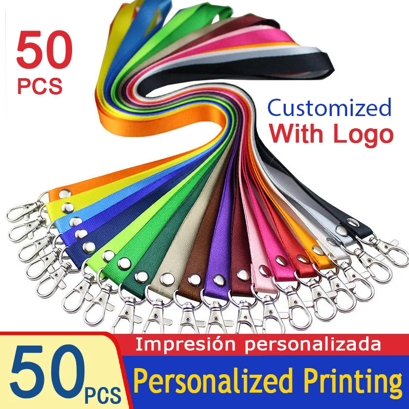 

50 Pcs Custom Printed Key Chain Personal Printing Lanyard With Logo Name For Badge Holder ID Cards Personalized Print Neck Rope