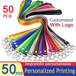 50 Pcs Custom Printed Key Chain Personal Printing Lanyard With Logo Name For Badge Holder ID Cards Personalized Print Neck Rope