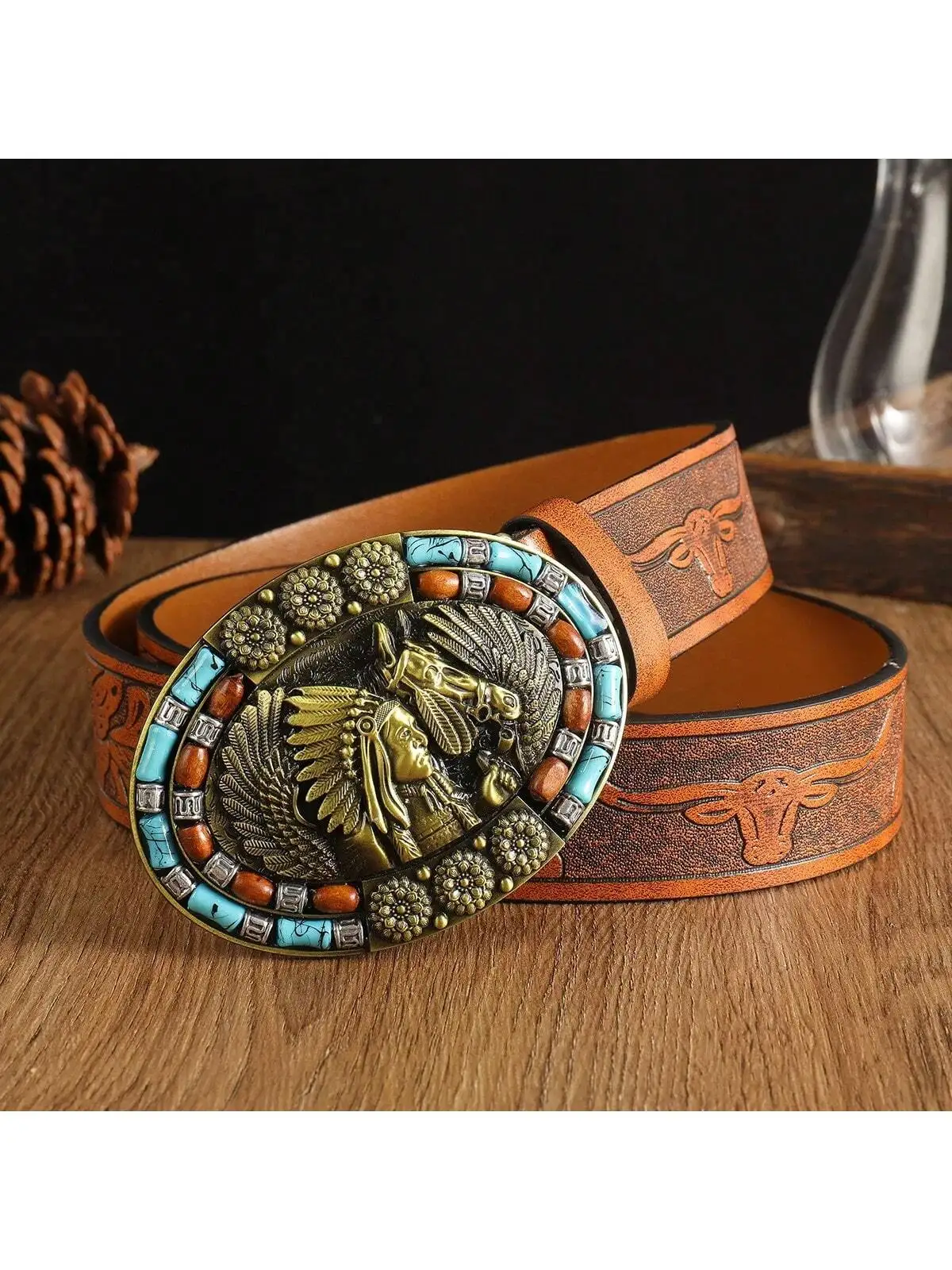 

1 шт. Мужской винтажный ремень в стиле вестерн — пряжка из искусственной кожи и застежки из сплава, идеально подходит для джинсов, идеальный подарок для повседневного использования и ретро-стиля