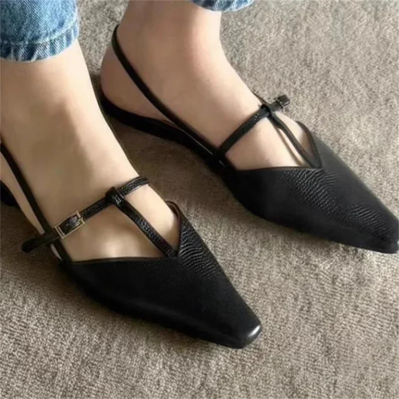 

Buckle Shoes For Ladies Pointed Toes Womens Low Heels Female Sandals Sewing Lines Zapatos De Mujer Back Strap Chassure Femme