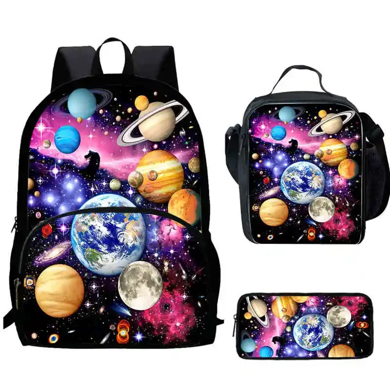 Cartoon Planet Child Backpack with Front Pocket,Lunch Bags,Pencil Bags for Aged 5-10  Cartoon Backpack Boys and Girls,Best Gift