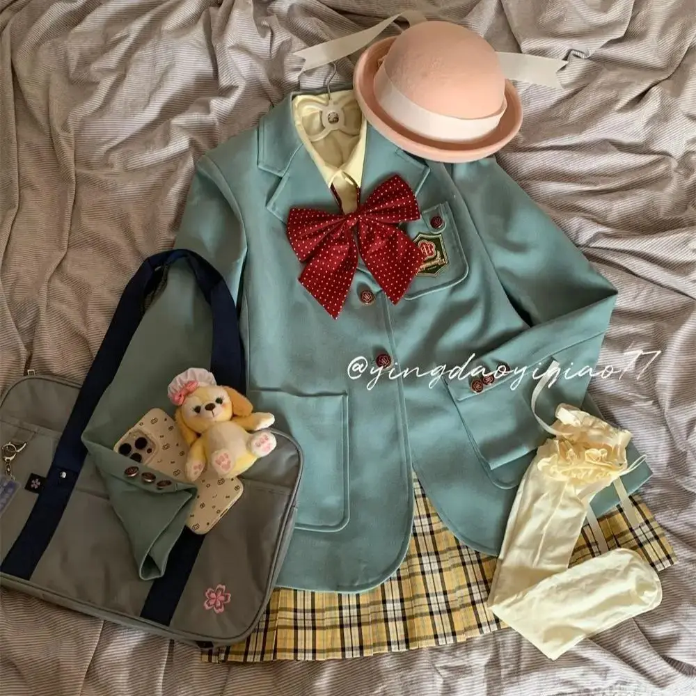 Japan College Style High-End Blazer Bottoming Long-Sleeved Shirt Sweet Spicy Plaid JK Short Skirt Three-Piece Set For Women