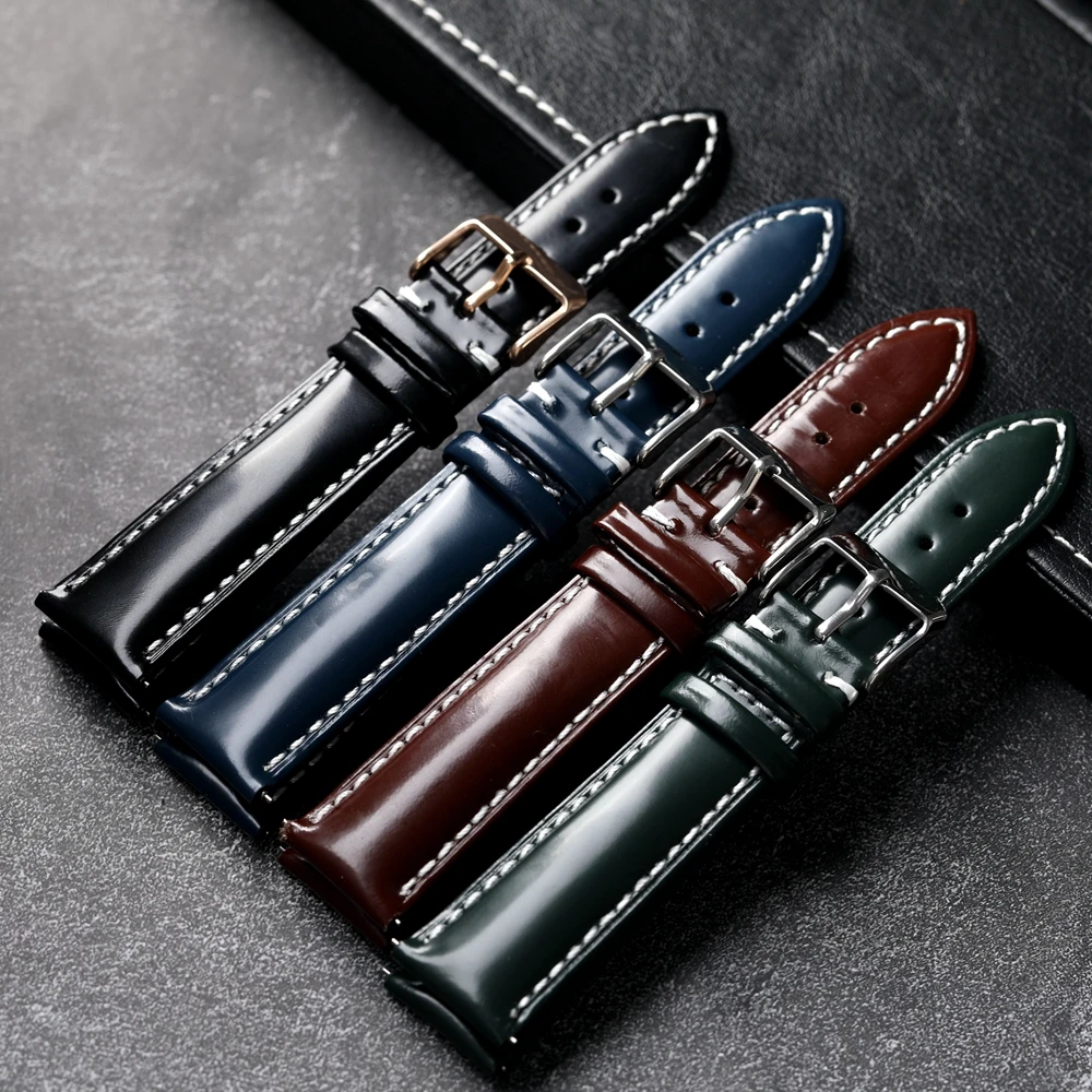 Handmade Italian Patent Leather Strap,18 19 20 21 22MM Quick Release, Men\'s Soft Genuine Leather Bracelet Black Blue Green Brow