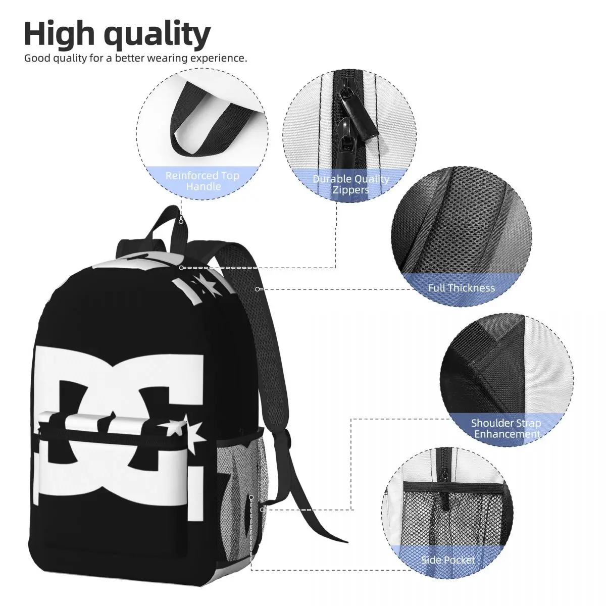 DC Shoe Co Backpack Daypack Large Capacity Boys Girls BookBag School Bag Shoulder Bags for Men Women
