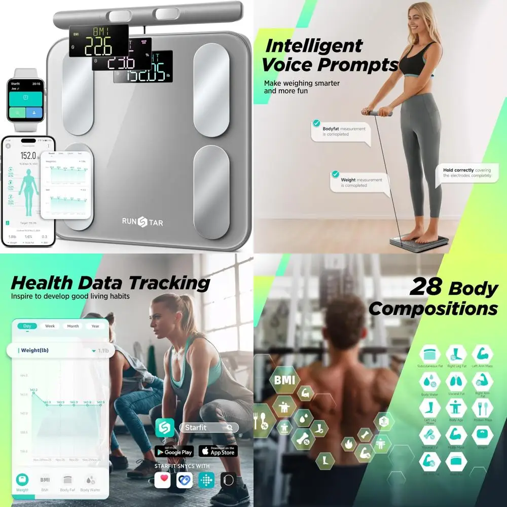

Цифровые весы RunStar с 8-электродной технологией для веса, жира, метрики здоровья, BMI и 28 — одобрено FSA и HSA