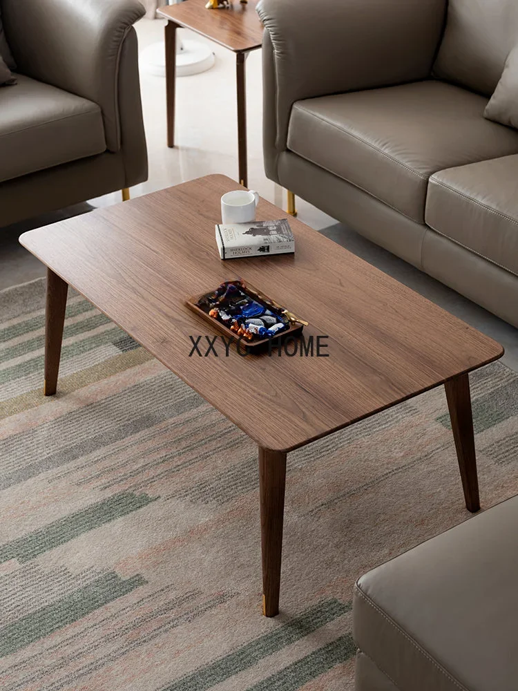 Living Room Furniture TV Cabinet and Tea Table Black Walnut Solid Wood Modern Minimalist Nordic Log Style