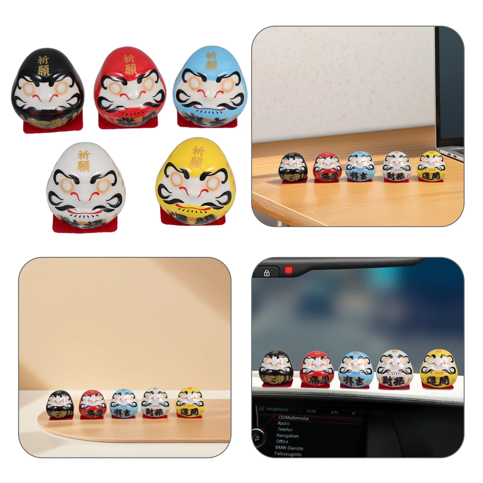 

5Pcs Ceramic Dharma Statue Japanese Style Car Dashboard Ornament Home Office Table Decoration Luck Prosperity Symbol