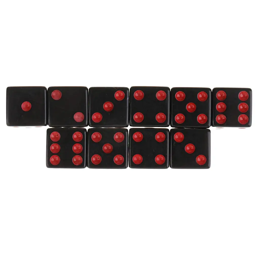 10Pcs Acrylic 6 Sided Opaque D6 16mm Standard Dice Black for D&D Board Games