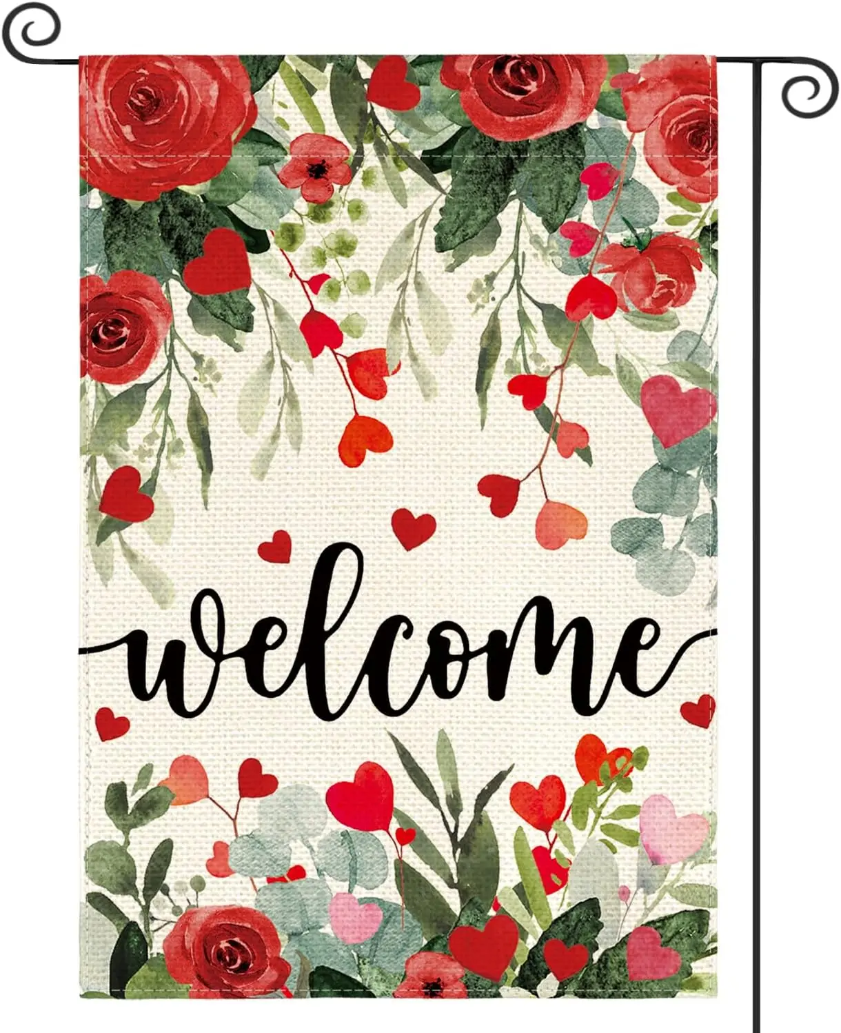 AVOIN colorlife Valentines Day Rose Flowers Garden Flag 12 x 18 Inch Double Sided, Floral Love Hearts Welcome Yard Outdoor F IIE