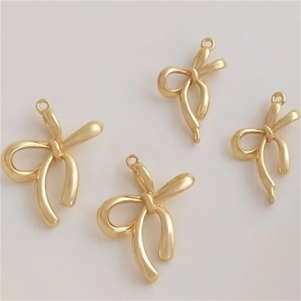 

14K Gold Plated 3D Bow Pendant, Double Loops Charm DIY Bracelet Earrings Jewelry Accessories K213