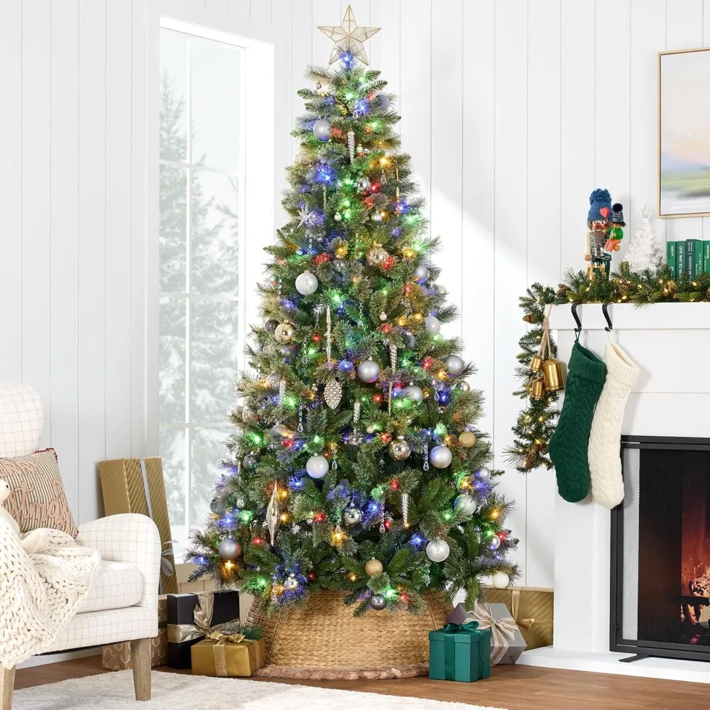 Christmas Tree Pre-Lit Cashmere 9ft, Premium Artificial Holiday Decor w/Pine Cones, Cordless Connection, 2-in-1 LED Lights