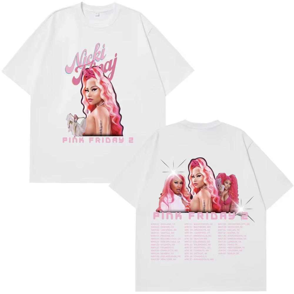 مغني الراب نيكي ميناج تي شيرت الوردي الجمعة 2 الكمامة مدينة جولة حول العالم تي شيرت الرجال النساء الموضة الجمالية قصيرة الأكمام المتضخم تي شيرت #4