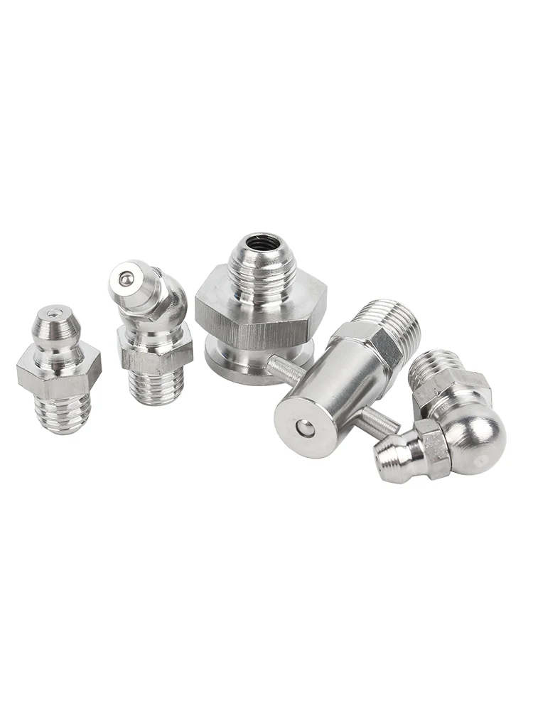 10pcs 304 Stainless Steel Grease Nipple Metric Imperial Male Thread Straight Elbow Type Oil Zerk Fitting For Grease Gun