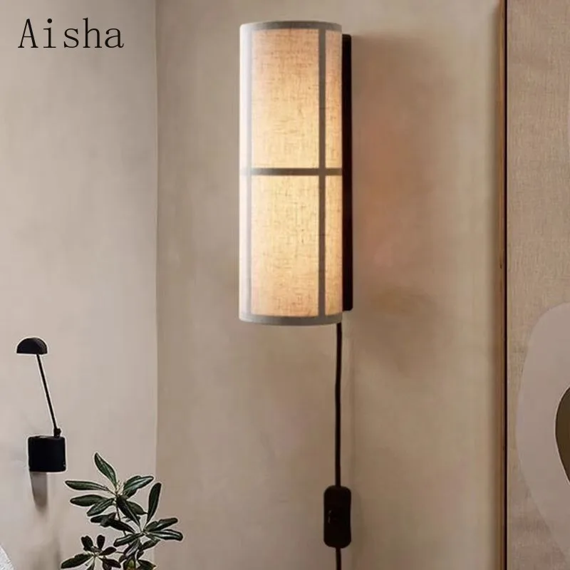 

Wabi Sabi Fabric Wall Lamp Designer Bedroom Bedside Wall Sconces Japanese Style Homestay Atmosphere Light