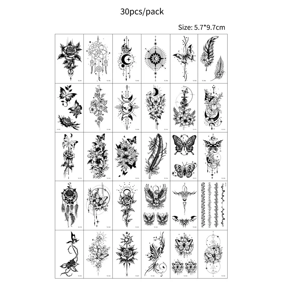 30pcs Black Small Temporary Tattoo Stickers for Men Women Waterproof Butterfly Flower Moon Fake Tattoo Stickers for Hand Body view 5