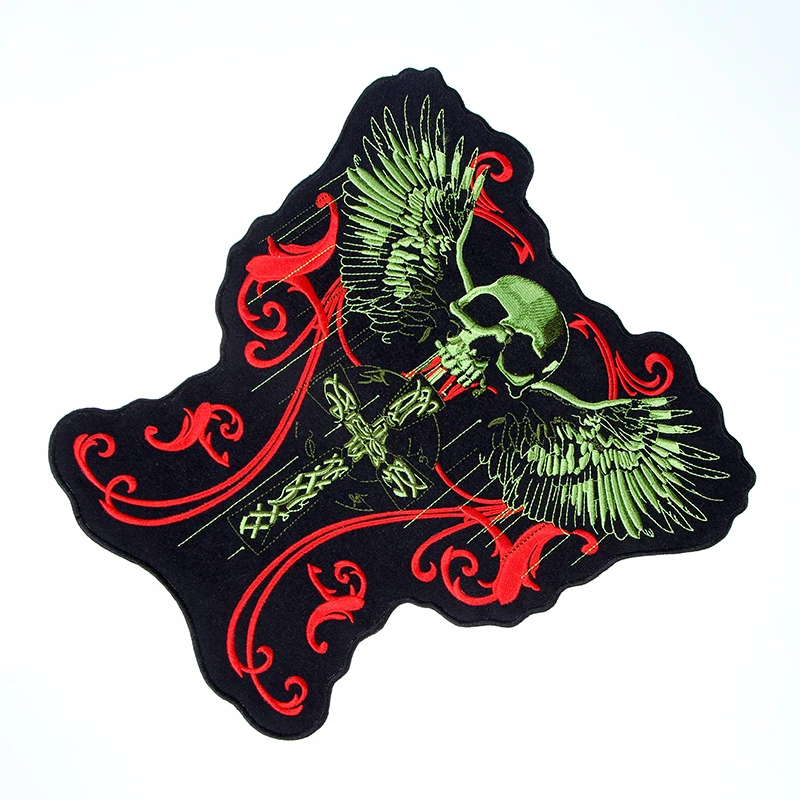 Flying Skull  Large Embroidery Patches For Clothing Emblem Applique Jacket Back Vest Biker Clothes Garment Accessories Sew On