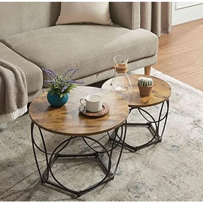 

Round Coffee Table, Modern Coffee TableWooden Surface with Metal Frame, Small Side Table, End Table for Living Room, Bedroom