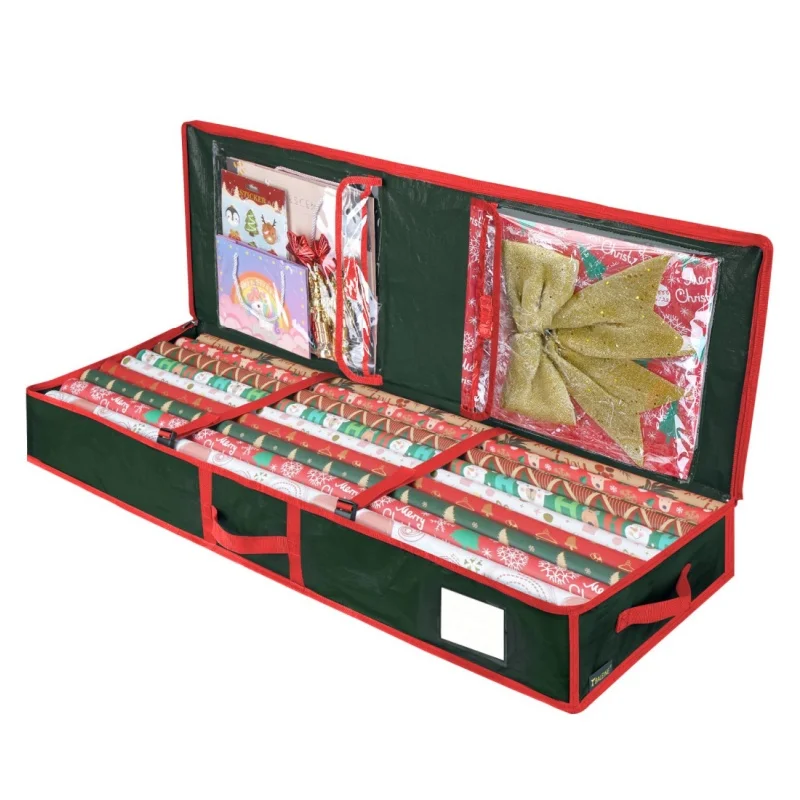 Wrapping Paper Storage Organizer bag for Christmas Gifts Paper, Underbed Storage Container with Interior Pockets, Fits 24 Rolls