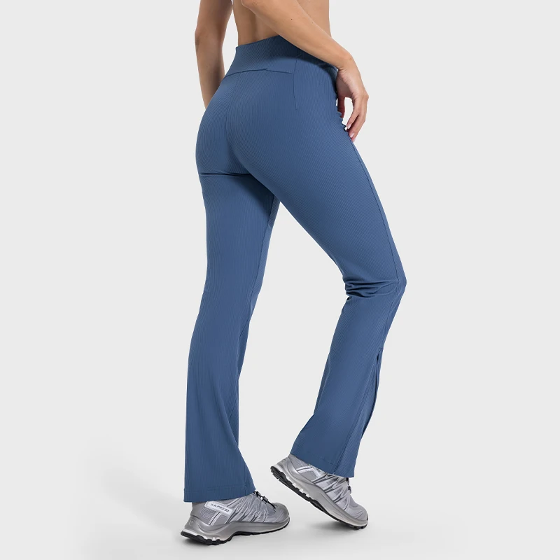 Leggings évasés de sport nus pour femmes, pantalons de gym, collants de fitness, jambe évasée, vêtements de rue décontractés, pantalons à jambes larges, nouveau, 2024