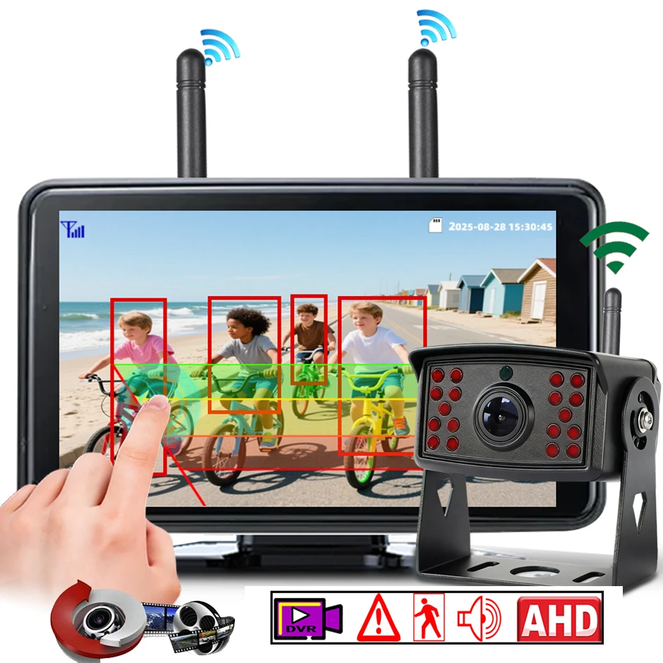Wireless Rear View Backup Camera BSD Alarm Digital DVR Recorder 7 Inch Monitor Touch Screen for Truck/Trailer/Bus/RV/Van/Lorry