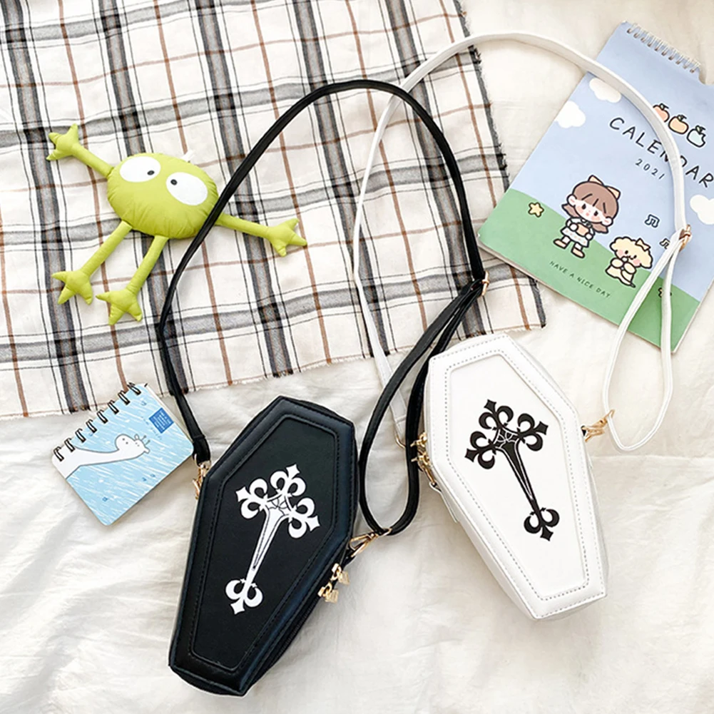 Bolsos cruzados góticos con forma de ataúd, bolsos de hombro a la moda, de cuero PU, bolso cruzado pequeño para fiesta temática de Halloween