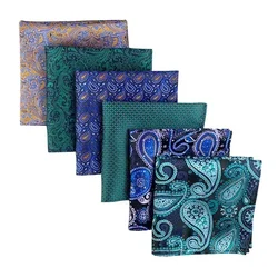 Silk Feel Mens Polyester Pocket Square Brown Green Blue Jacquard Hanky Best Man Korean Formal Wedding Bridegroom Handkerchief