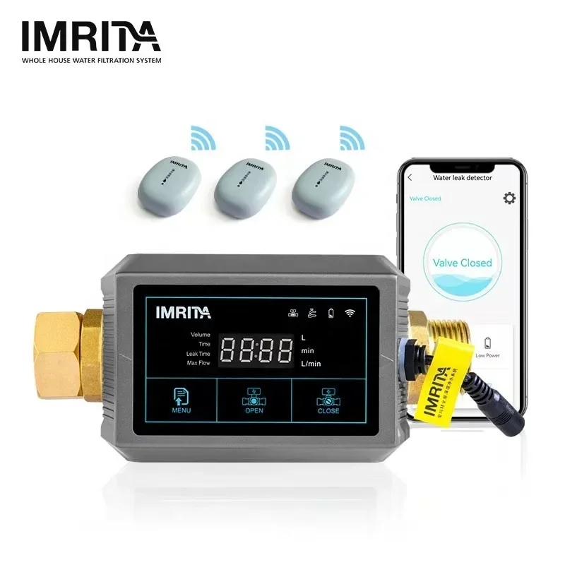 Leak Detector Water IMRITA Smart Home WIFi Pipe Water Leak Detect Detector Sensor With Auto Leak Stop Valve