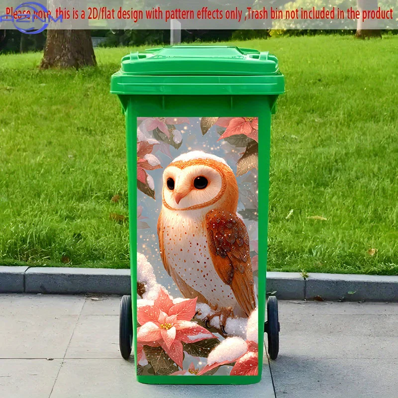 2D Flat Printing 1pc 2D Pattern Printed Kitchen Trash Can Sticker xcm Snow Perch Flower Feather Owl Spirit Themed Kitchen Home