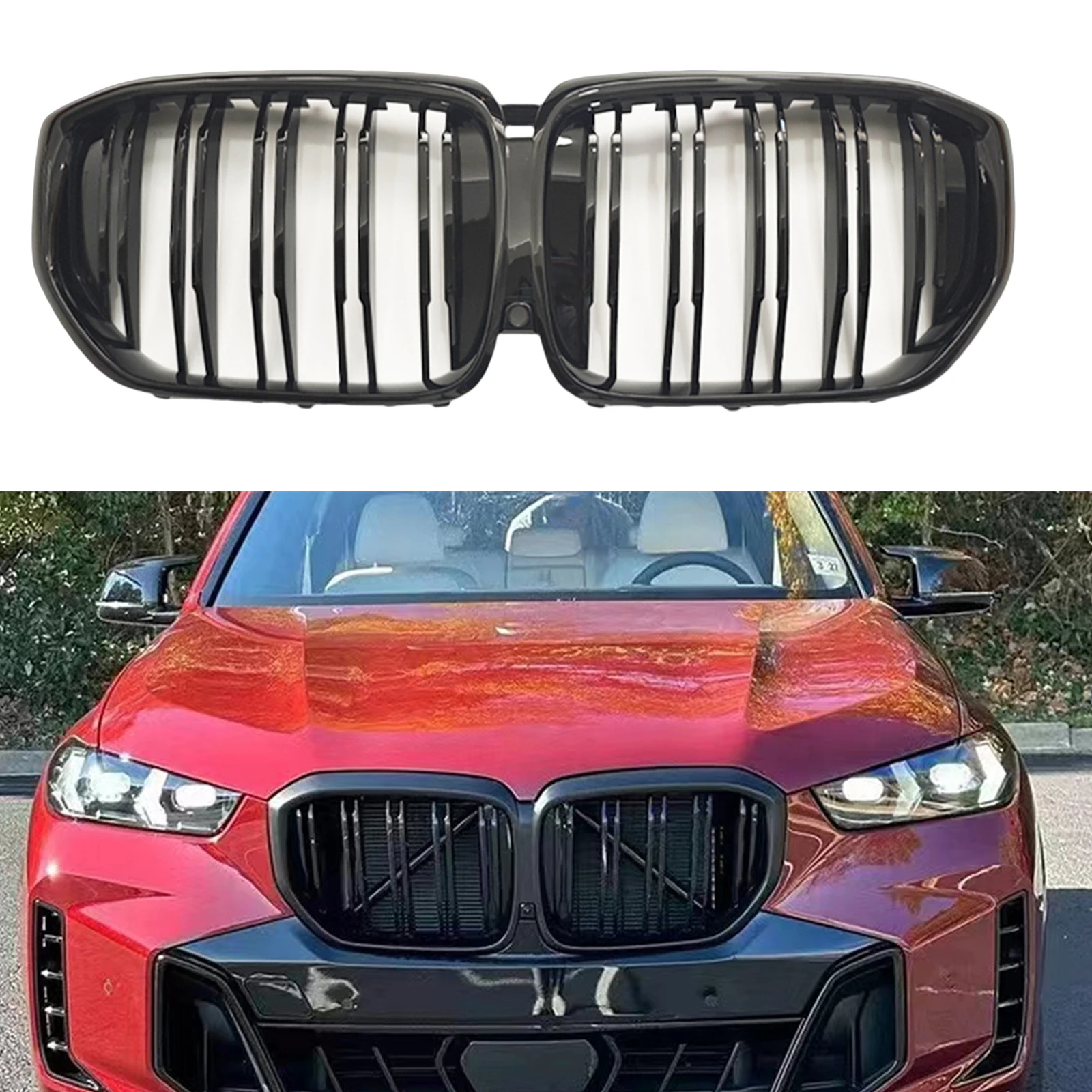 

Front Grille Racing Grill For BMW G05 LCI X5 2023-2024 Single Slat Style Black Car Upper Bumper Hood Mesh Grid With Camera Hole