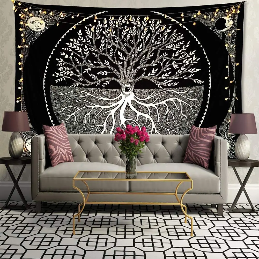 India Psychedelic Tree Tapestry  Mandala Wall Hanging Macrame Hippie Tapestries for Living Room Home Decor Room Decor Gobelin