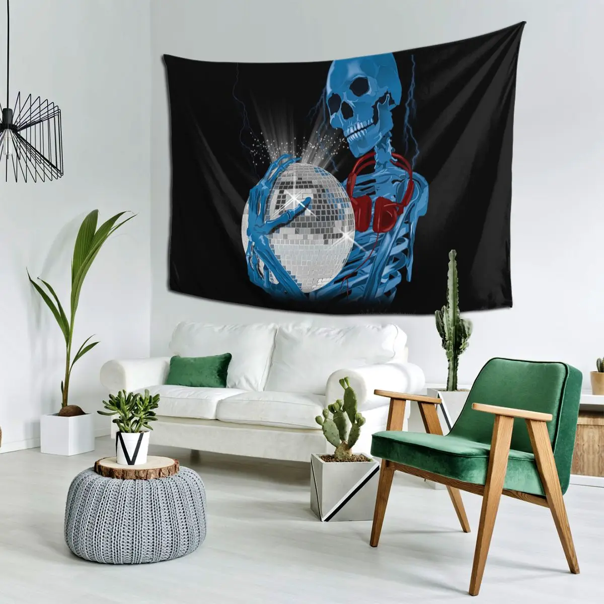 Skeleton DJ Tapestry Hippie Wall Hanging Aesthetic Home Decoration Tapestries for Living Room Bedroom Dorm Room