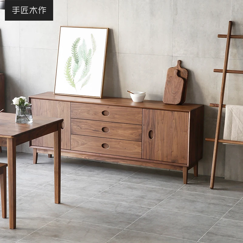 

Original black walnut dining side cabinet solid wood light luxury side cabinet log furniture kitchen