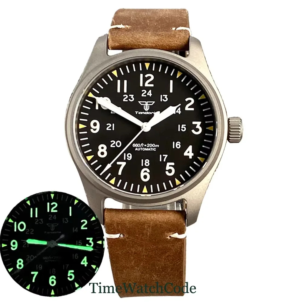 Tandorio Miyota8215 Pilot Titanium Automatic Men's Watch Anti-allergy Asia2824 Movement 20BAR Waterproof Sapphire Crystal 39mm