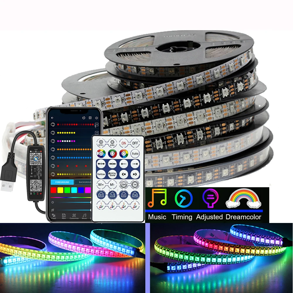 WS2812B WS2812 Led Strip,Individually Addressable Smart RGBIC RGB Led Strip,Bluetooth app control USB DC5V