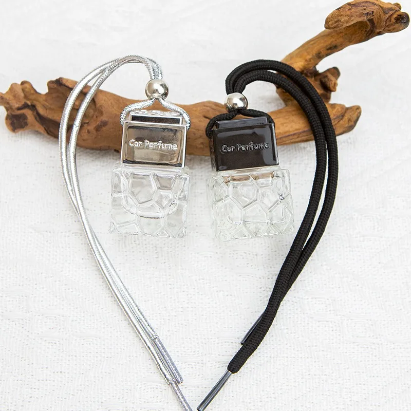 Empty Glass Bottle Car Hanging Perfume Rearview Mirror Ornament Air Freshener For Essential Oils Diffuser Fragrance Car-styling