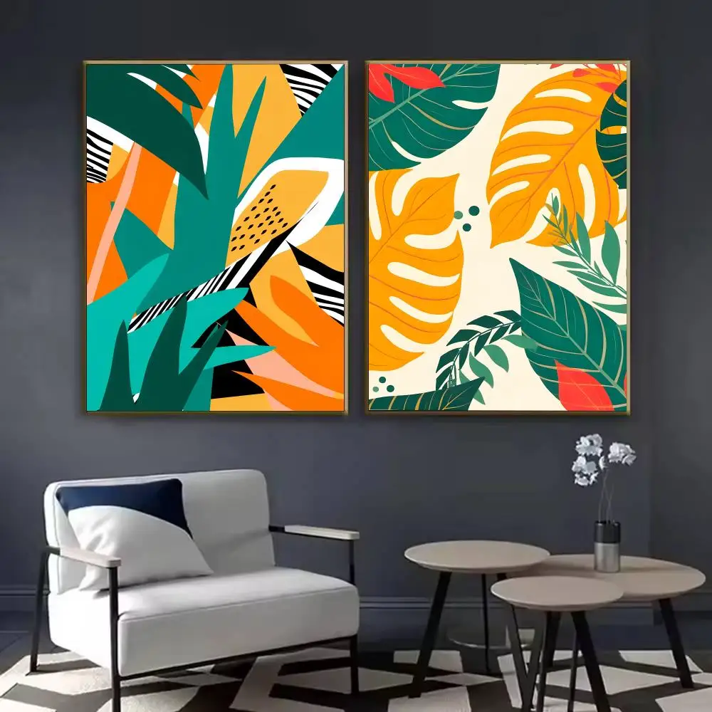 Artistic Leaves Art Poster Waterproof Sticky Wall Art Print For Bedroom Living Room Hallway Bar Home Decor