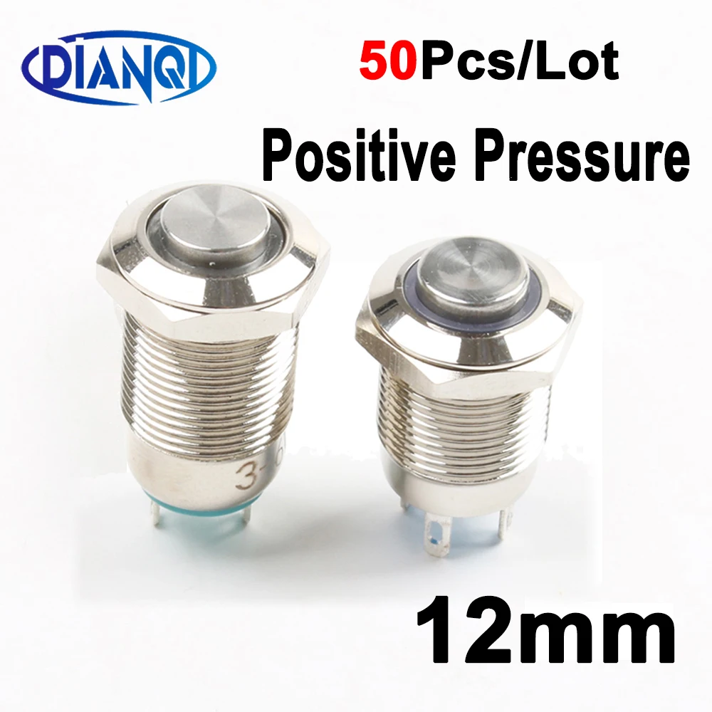 

50pcs 12mm Waterproof Momentary Metal Push Button Switch LED Light Car Horn Reset latching self-locking 3V 12V Positive Pressure