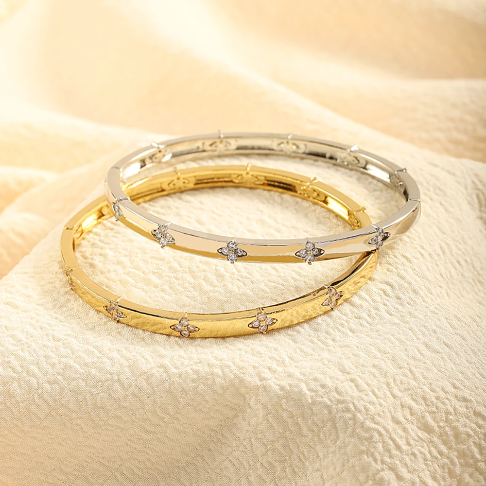 

1pcs Flower Leaf Shape Cubic Zirconia Bangle For Women Gold Color Silver Color Bangle Wedding Jewelry Gift