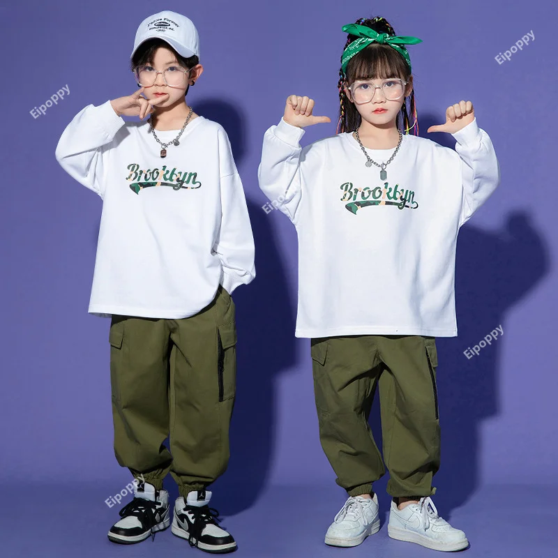 Hip Hop Girl Pullovers Joggers Boys Sweatshirt Cargo Pants Child Streetwear Kids Street Dance Costumes Teens Jazz Clothes Sets