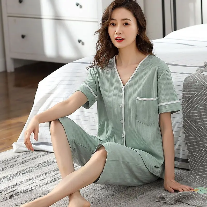 Pajama Sets Women's Summer Blossom Set Loose Short Sleeve Thin Home Clothes Pajamas for Girls Woman Pyjamas Elegant Two-piece