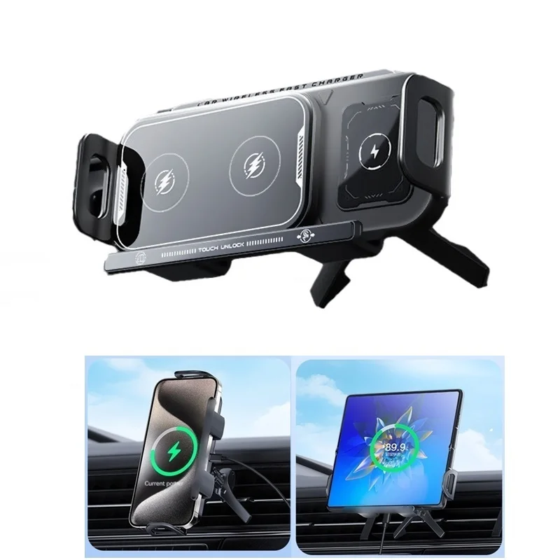 حامل شاحن لاسلكي للهاتف السيارة العالمي بقدرة 15 وات 360 درجة °   حامل دوران لهاتف Samsung Galaxy Fold 6 5 4 3 Z Flip S25 S24 Iphone 16 15