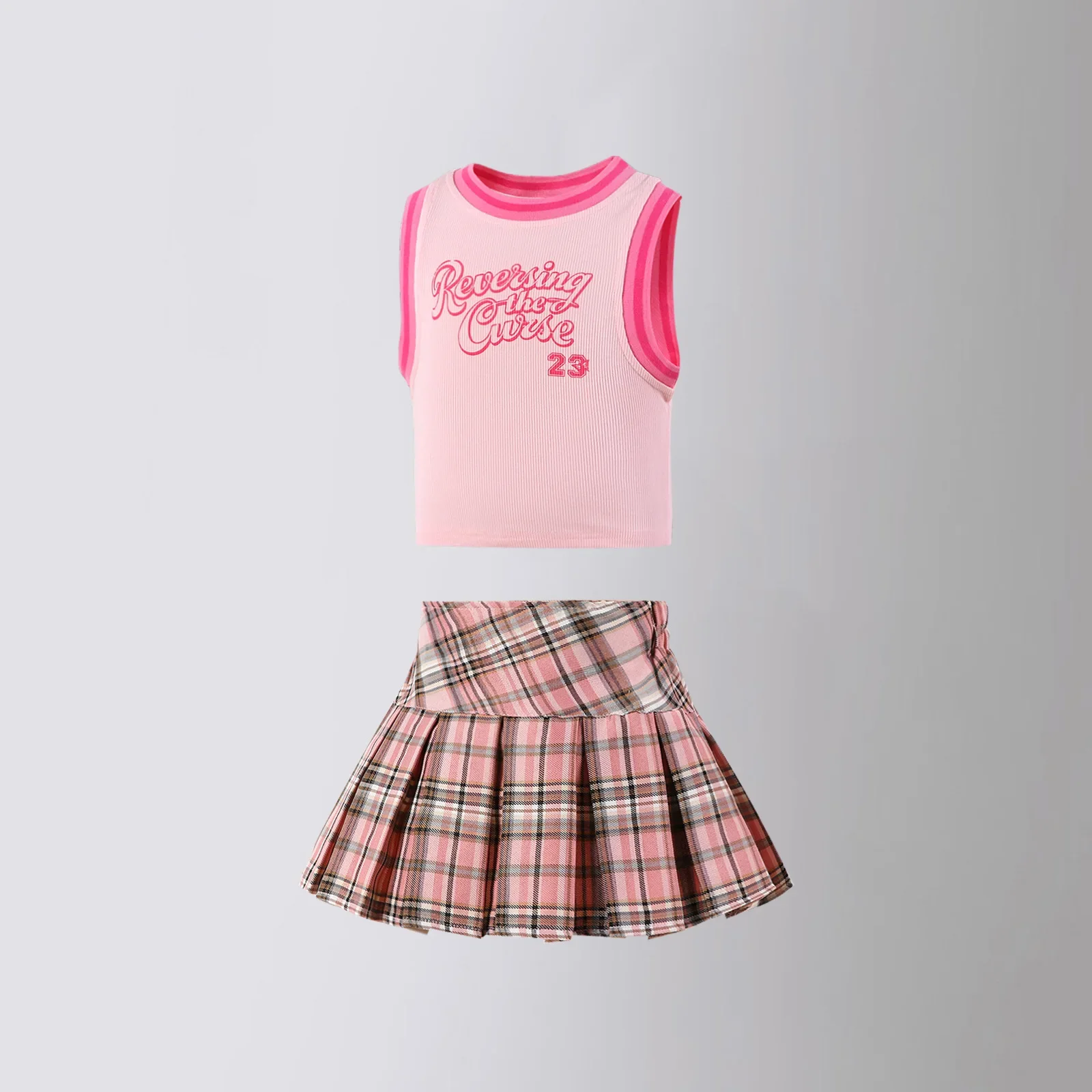 School Girls Skirt Set Tennis Sport Children Clothes Summer Casual Daily Vest Sling Plaid Pleated Skirt Kids Outfits 4 6 8 Years